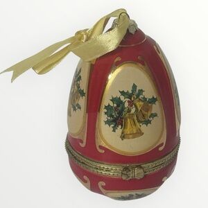 Valerie Parr Hill Porcelain Christmas Ornament Musical Egg Joy To The World 4.5"